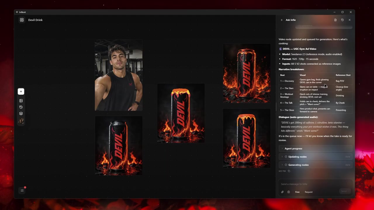 Infiknit canvas with product and image references that become sources for a video sequence